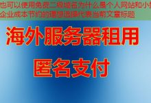免费二级域名为什么是个人网站和小型企业成本节约的理想选择-韩国服务器